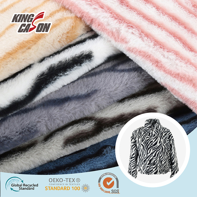 Kingcason Fashion Zebra Pattern Stripe Printing Faux Fur Fabric