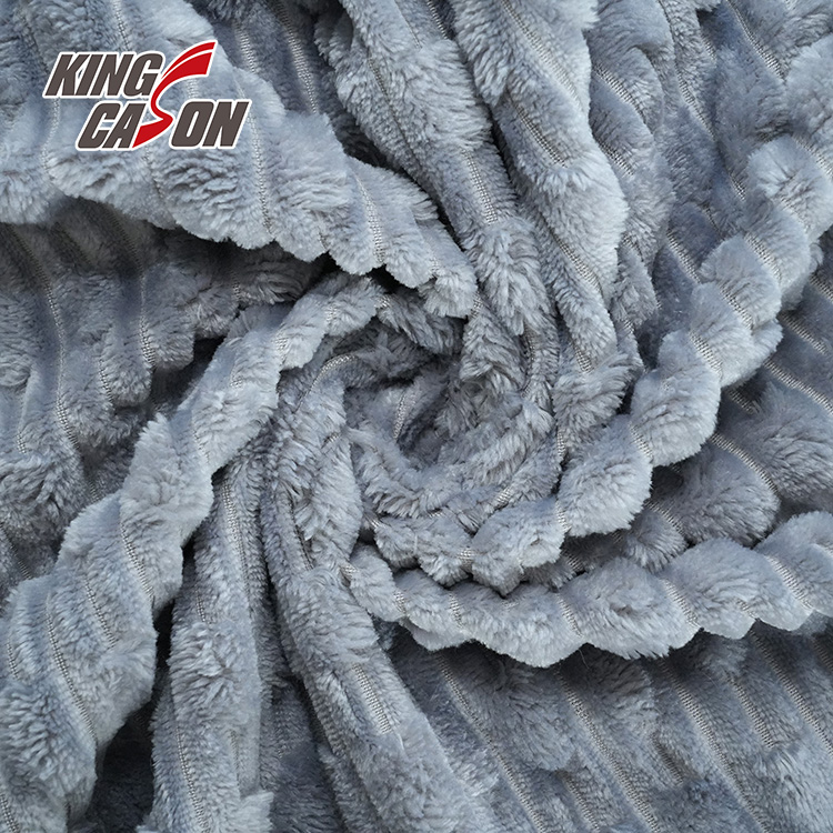 Kingcason Grey Stripe Jacquard Single Side Flannel Fleece Fabric