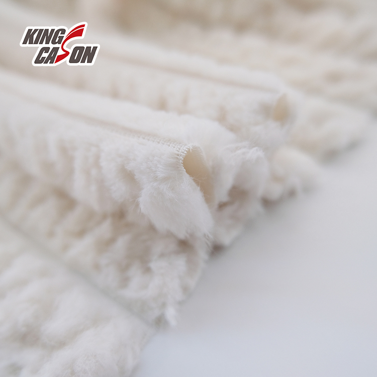 Kingcason White Stripe Jacquard Brush Faux Fur Fabric