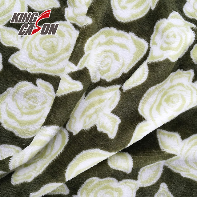 Kingcason Green Foral Printing Single Side Flannel Fleece Fabric
