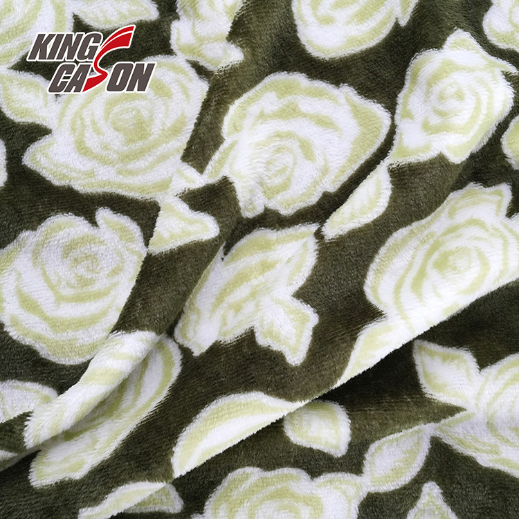 Kingcason Green Foral Printing Single Side Flannel Fleece Fabric