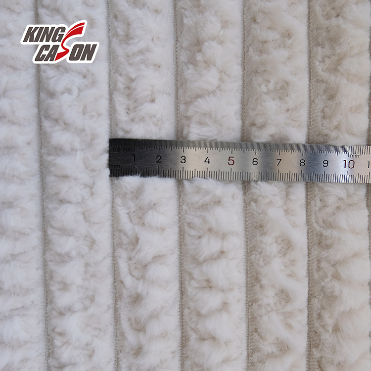Kingcason White Stripe Jacquard Brush Faux Fur Fabric