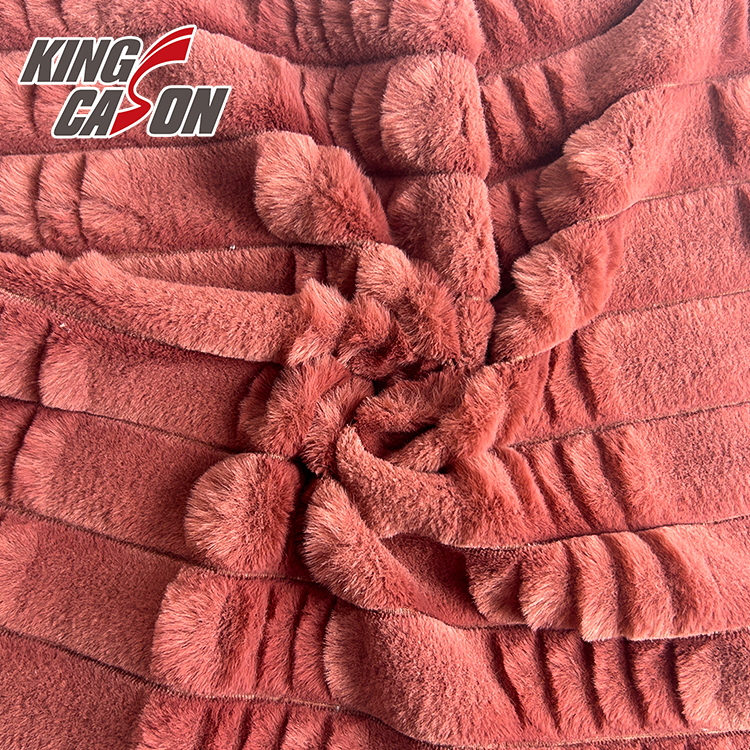 Kingcason New Design Red Jacquard Rabbit Faux Fur Fabric