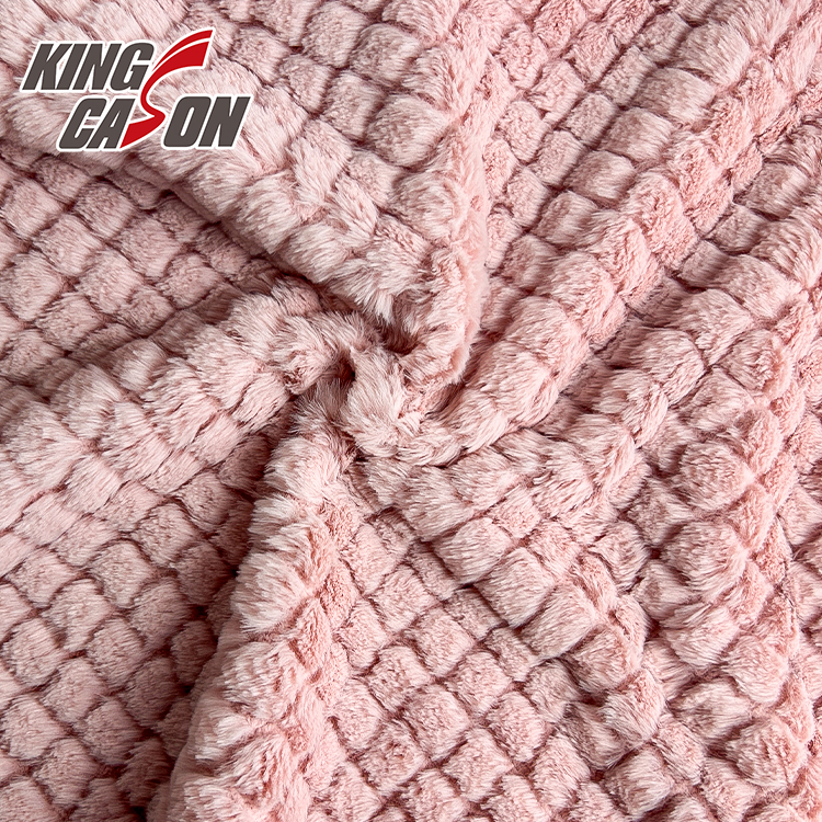 Kingcason Pink Jacquard Plaid Rabbit Faux Fur Fabirc
