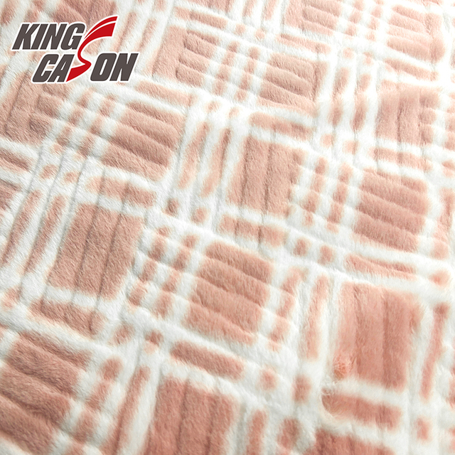 Kingcason Pink Plaid Embossed Rabbit Faux Fur Fabric