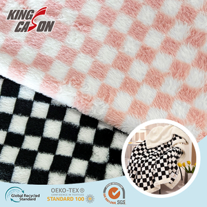 Kingcason British Style Plaid Rabbit Faux Fur Fabric