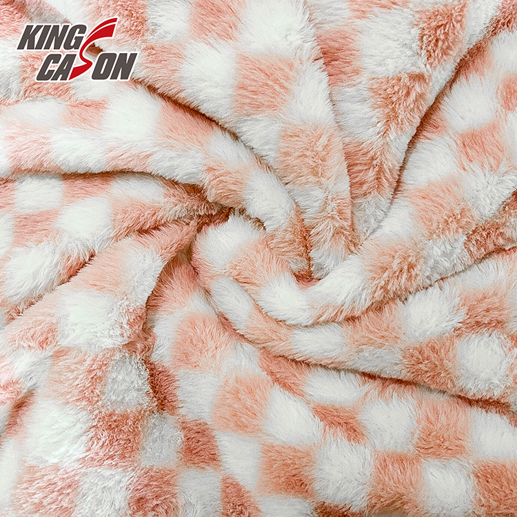 Kingcason British Style Plaid Rabbit Faux Fur Fabric