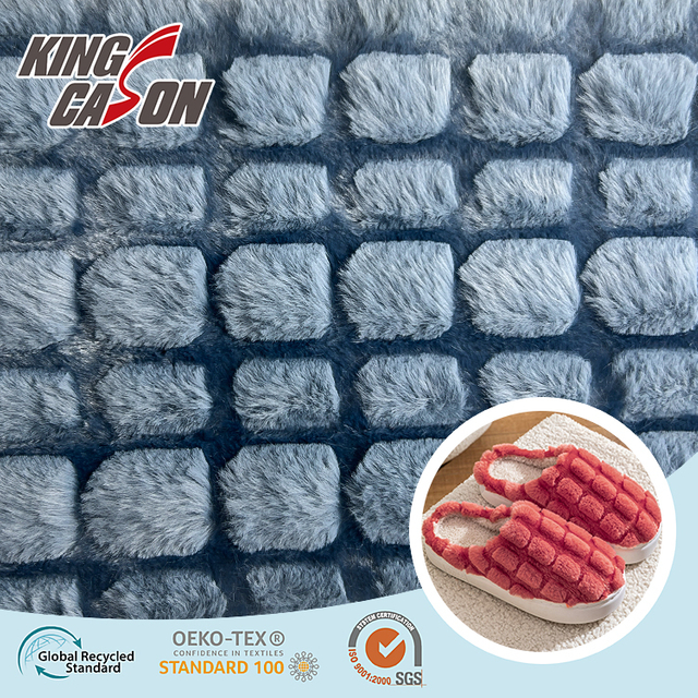 Kingcason Blue Cation Jacquard Plaid Faux Fur Fabric