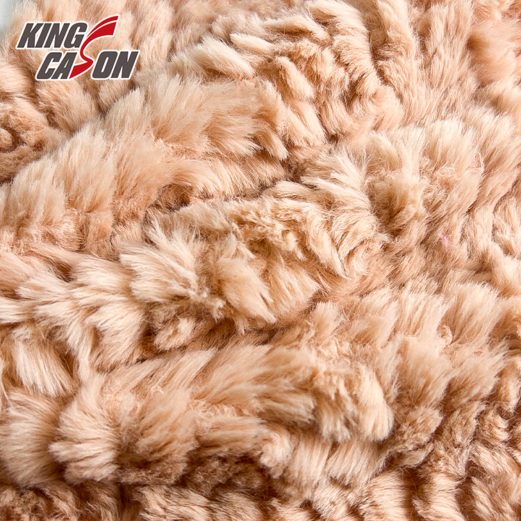 Kingcason Orange Jacquard Faux Rabbit Fur Fabric