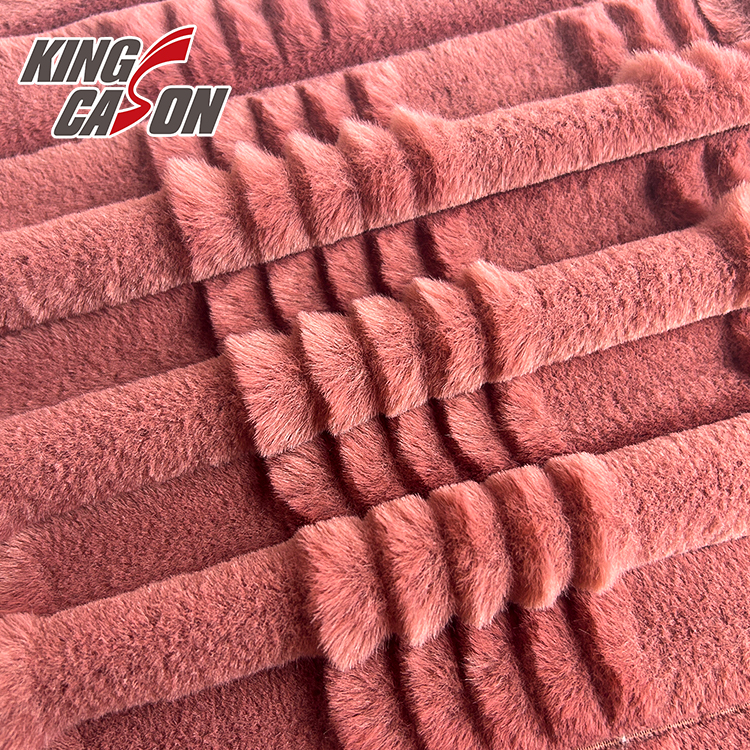 Kingcason New Design Red Jacquard Rabbit Faux Fur Fabric