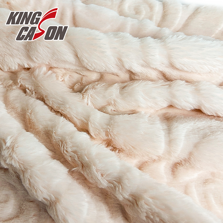 Kingcason White Floral Emboss Rabbit Faux Fur Fabric