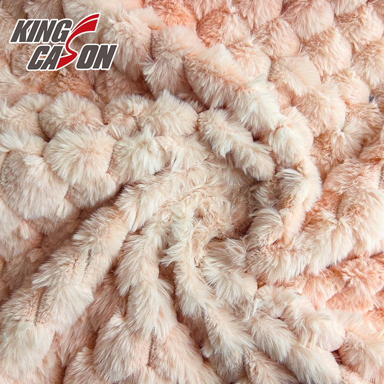 Kingcason Pink Jacquard Rabbit Faux Fur Fabric