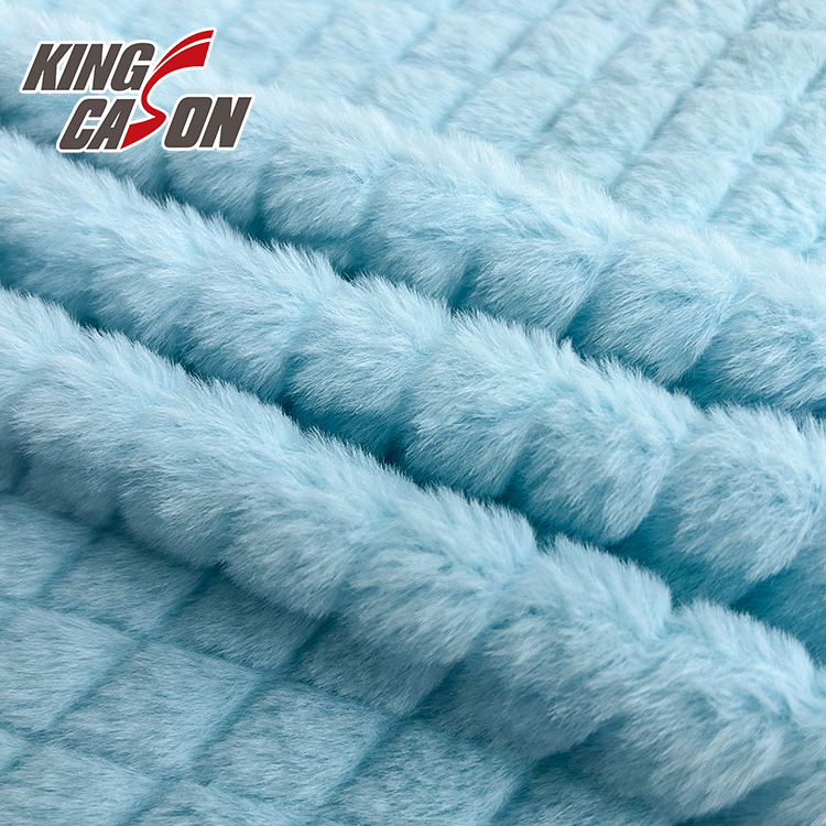 Kingcason Blue Geometric Rabbit Faux Fur Fabric