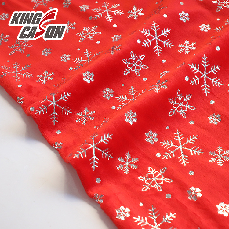 Christmas Bronzing Snowflake One Side Print minky velvet Fabric