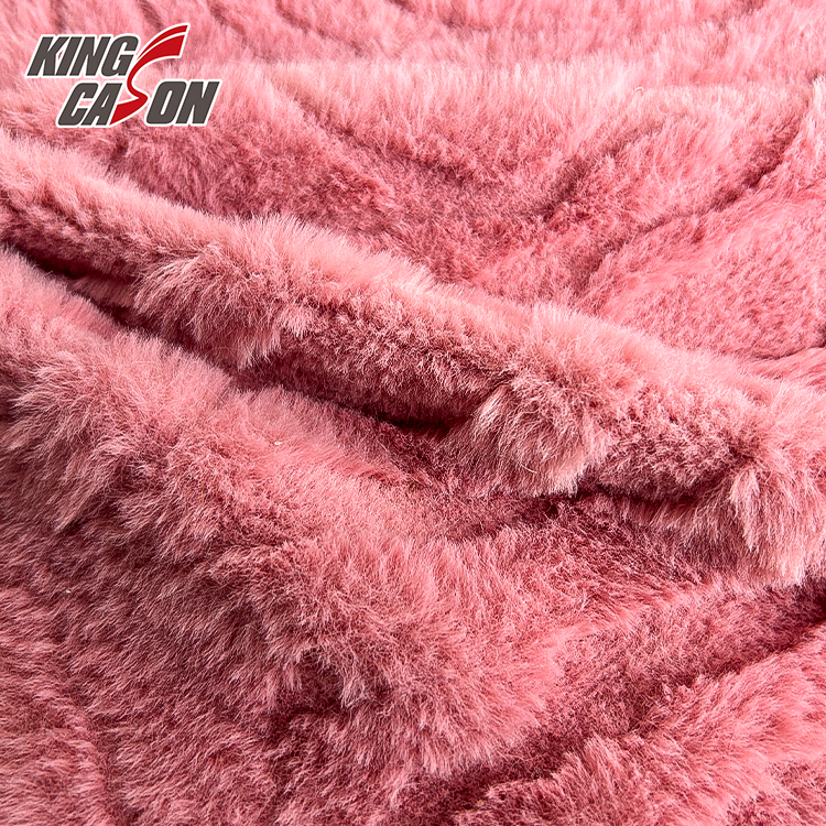 Kingcason Pink Wave Carving Faux Rabbit Fur Fabric
