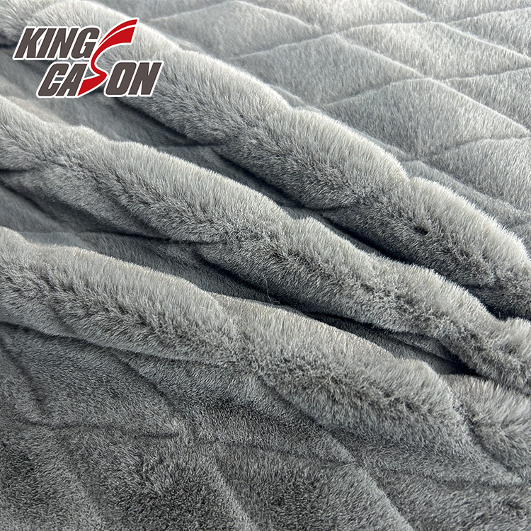 Kingcason Grey Jacquard Rabbit Faux Fur Fabric