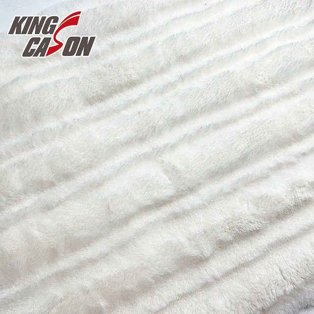 Kingcason White Jacquard Stripe Rabbit Fake Fur Fabric