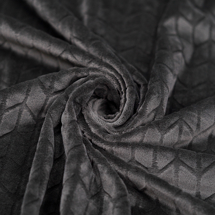 Wheatear Carving Grey Spandex Minky Fabric