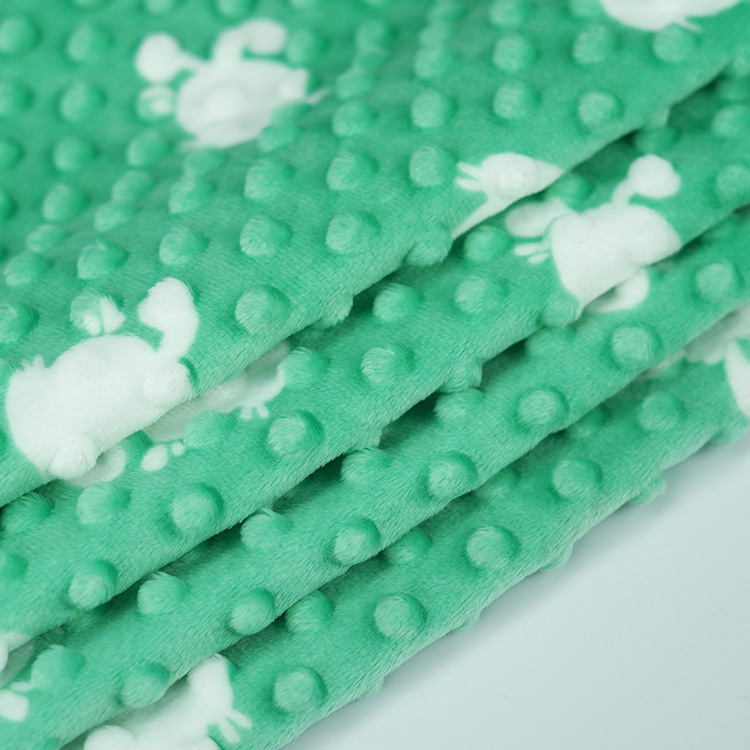 Green Print Dimple Minky Dot Fabric